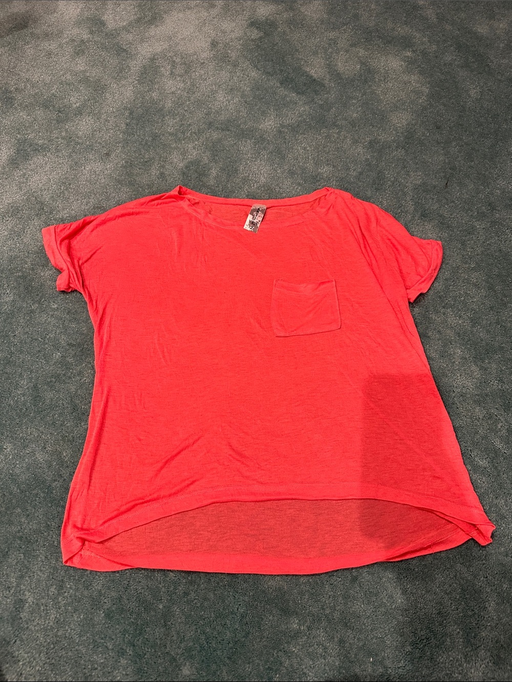 Lightweight Coral Pocket Tee with Hi-Low Hem